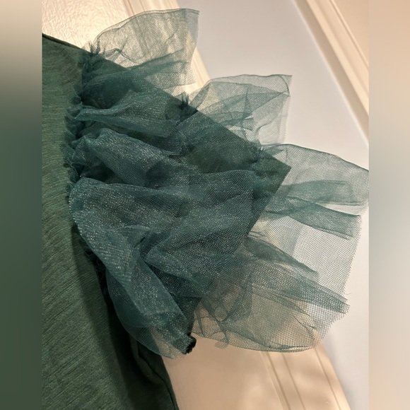 Lea & Viola Short Sleeve Tulle and Cotton Shirt in Green, Size XS - Picture 4 of 5